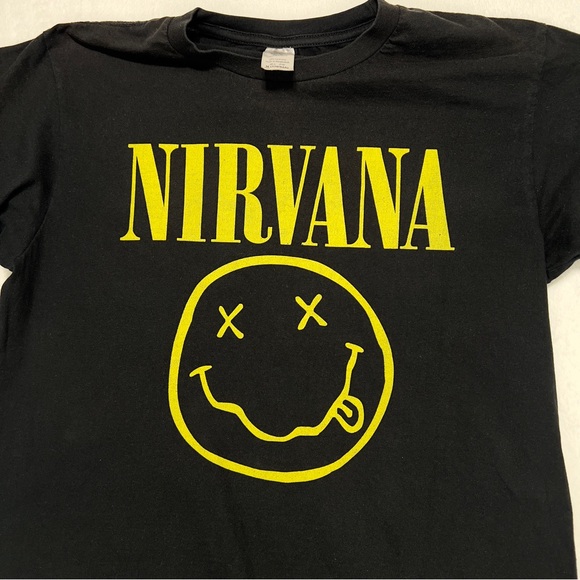 Nirvana Shirt Adult Medium Short Sleeve Black Smiley Face - Picture 3 of 9